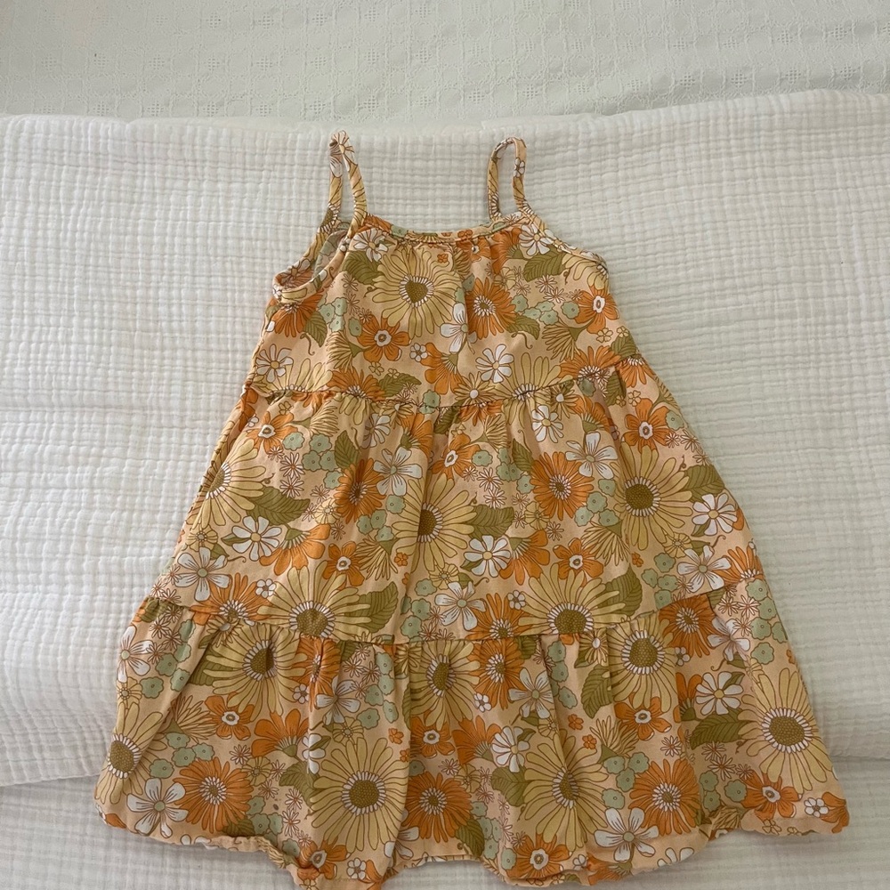 Little Co Floral Kids Dress in Orange and Green